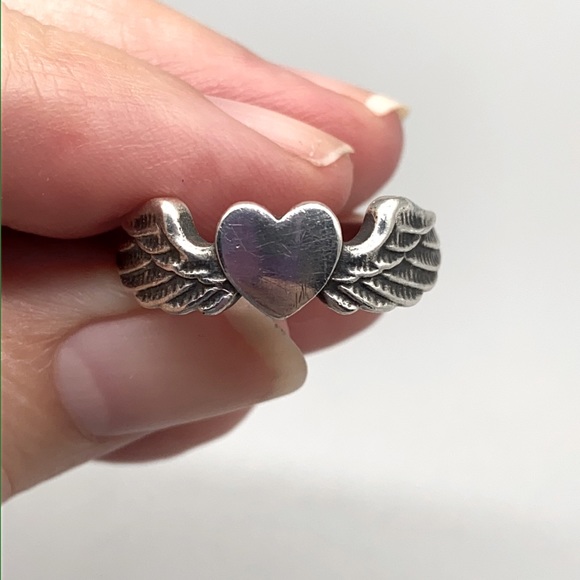 James Avery Jewelry - Vintage sterling silver James Avery heart with angel wings ring size 9 😇